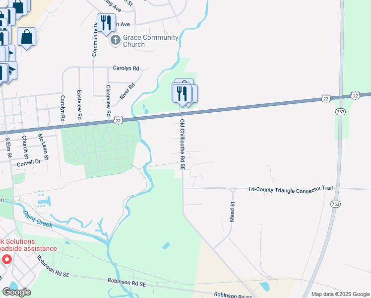 map of restaurants, bars, coffee shops, grocery stores, and more near 962 County Highway 140 in Washington Court House