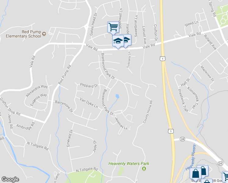 map of restaurants, bars, coffee shops, grocery stores, and more near 914 Hepburn Lane in Bel Air