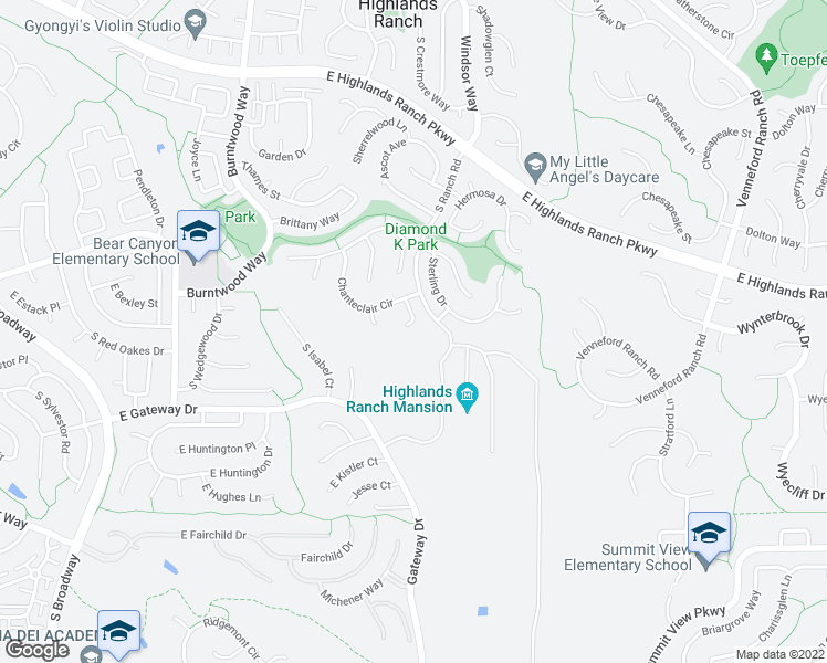 map of restaurants, bars, coffee shops, grocery stores, and more near 9768 Wimbledon Court in Littleton