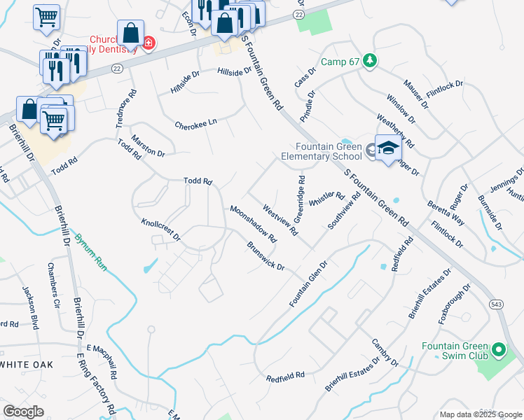 map of restaurants, bars, coffee shops, grocery stores, and more near 504 Westview Road in Bel Air