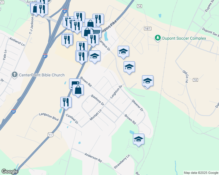 map of restaurants, bars, coffee shops, grocery stores, and more near 83 Fiser Lane in Martinsburg