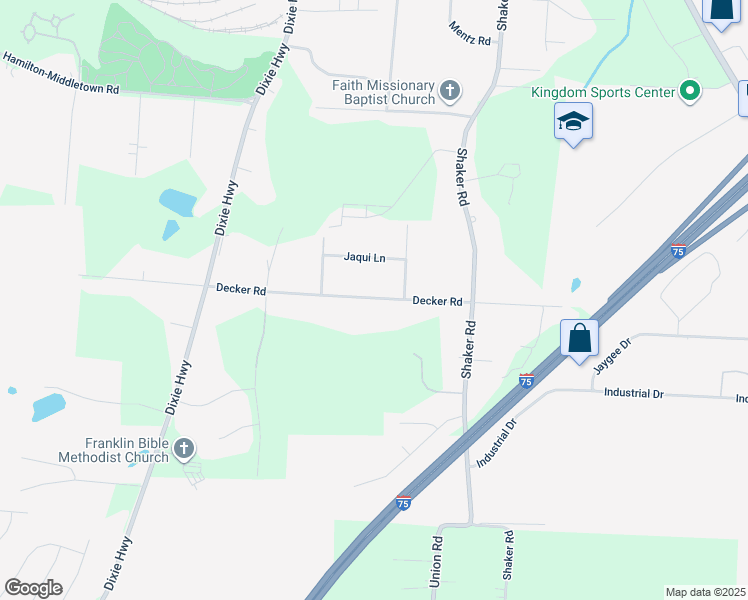 map of restaurants, bars, coffee shops, grocery stores, and more near 5811 Decker Road in Franklin