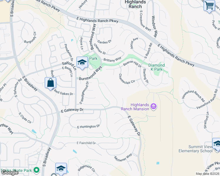 map of restaurants, bars, coffee shops, grocery stores, and more near 9808 South Isabel Court in Littleton