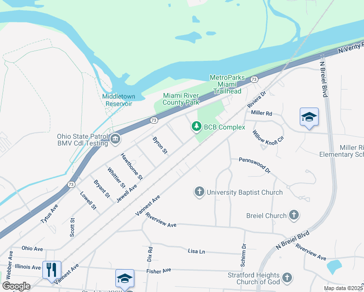 map of restaurants, bars, coffee shops, grocery stores, and more near 4204 Jewell Avenue in Middletown