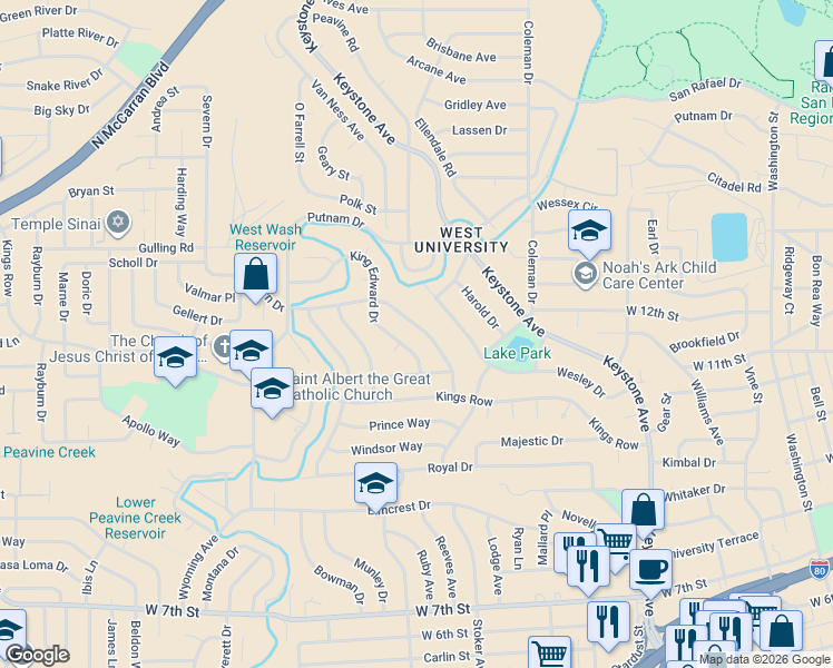 map of restaurants, bars, coffee shops, grocery stores, and more near 1630 Severn Drive in Reno