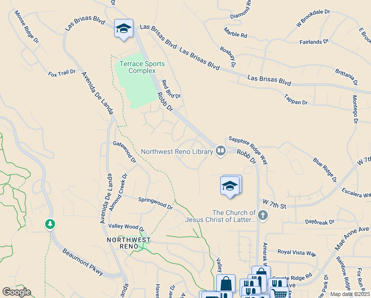 map of restaurants, bars, coffee shops, grocery stores, and more near 6349 Bentley Court in Reno