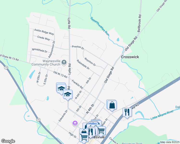map of restaurants, bars, coffee shops, grocery stores, and more near 641 Robindale Drive in Waynesville