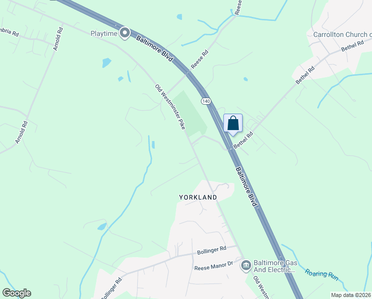 map of restaurants, bars, coffee shops, grocery stores, and more near 1733 Old Westminster Pike in Westminster