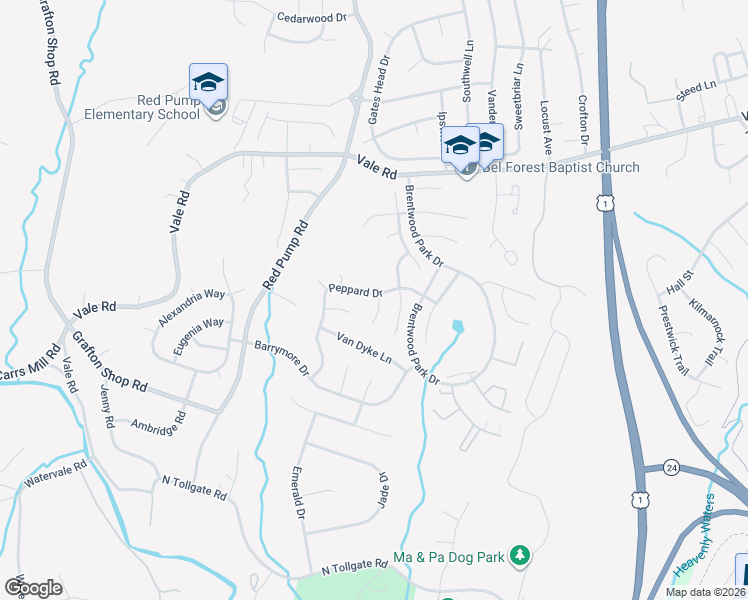 map of restaurants, bars, coffee shops, grocery stores, and more near 915 Coburn Court in Bel Air
