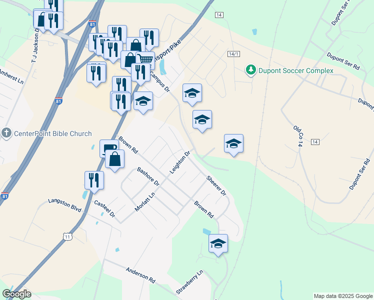 map of restaurants, bars, coffee shops, grocery stores, and more near 10 Teague Lane in Martinsburg
