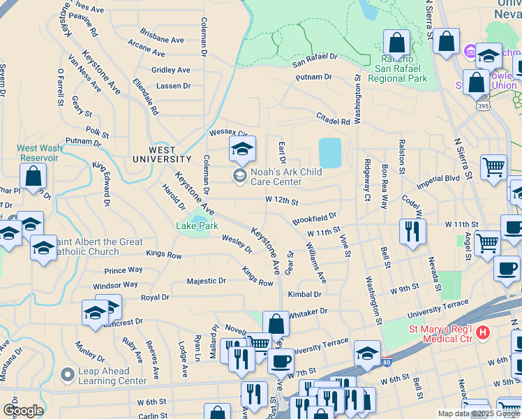 map of restaurants, bars, coffee shops, grocery stores, and more near 1070 Alturas Avenue in Reno