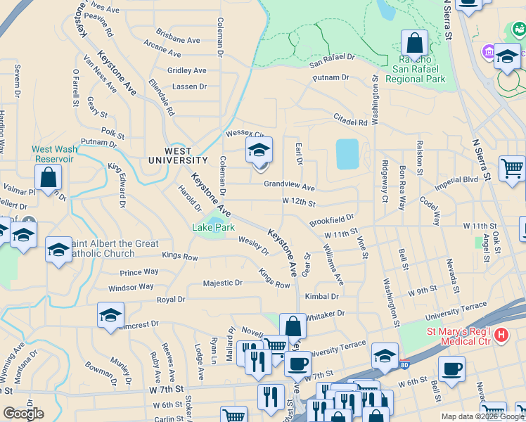 map of restaurants, bars, coffee shops, grocery stores, and more near 1340 Williams Circle in Reno