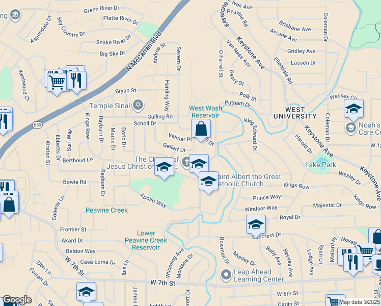 map of restaurants, bars, coffee shops, grocery stores, and more near 2475 Van Buren Drive in Reno