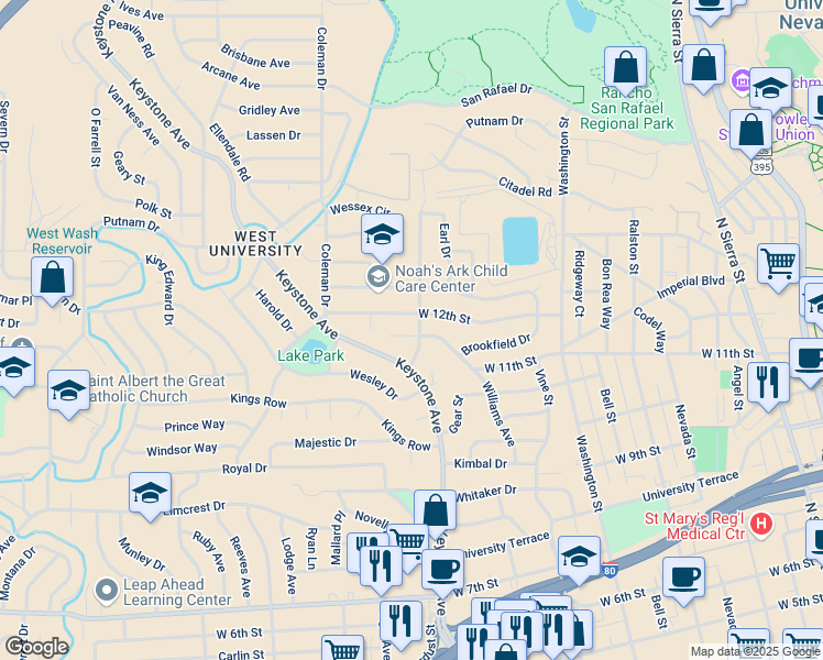 map of restaurants, bars, coffee shops, grocery stores, and more near 1070 Alturas Avenue in Reno