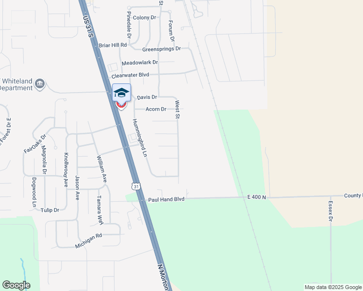 map of restaurants, bars, coffee shops, grocery stores, and more near 677 West Street in Whiteland