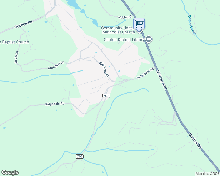 map of restaurants, bars, coffee shops, grocery stores, and more near County Route 76/3 in Morgantown