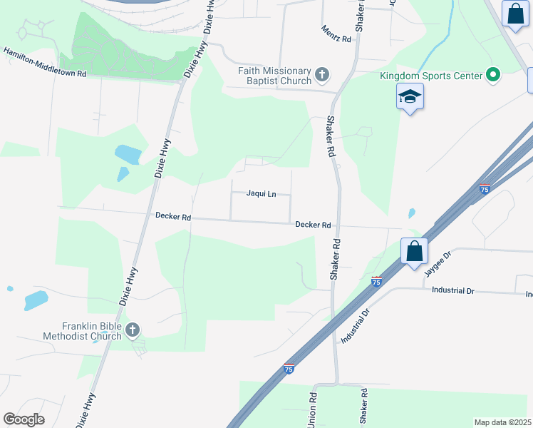 map of restaurants, bars, coffee shops, grocery stores, and more near 5811 Decker Road in Franklin