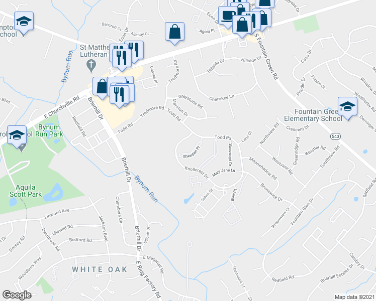 map of restaurants, bars, coffee shops, grocery stores, and more near 1310 Sheridan Place in Bel Air