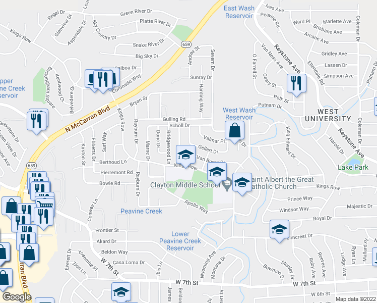 map of restaurants, bars, coffee shops, grocery stores, and more near 2835 Van Buren Drive in Reno