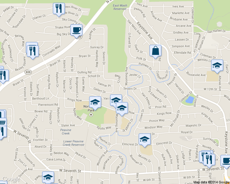 map of restaurants, bars, coffee shops, grocery stores, and more near 2475 Van Buren Drive in Reno
