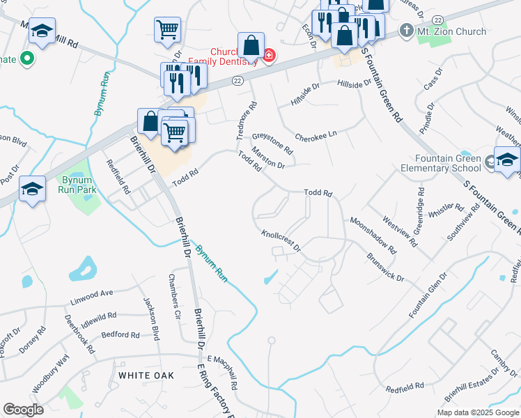 map of restaurants, bars, coffee shops, grocery stores, and more near 1310 Sheridan Place in Bel Air