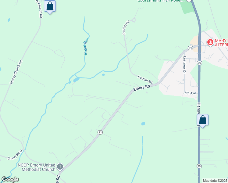 map of restaurants, bars, coffee shops, grocery stores, and more near 5700 Emory Road in Upperco