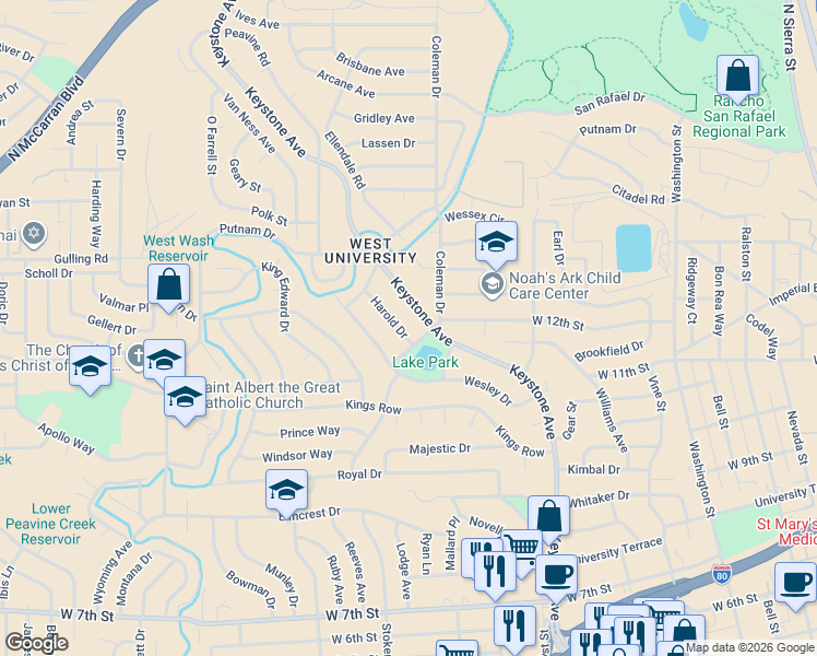 map of restaurants, bars, coffee shops, grocery stores, and more near 40 Coleman Drive in Reno