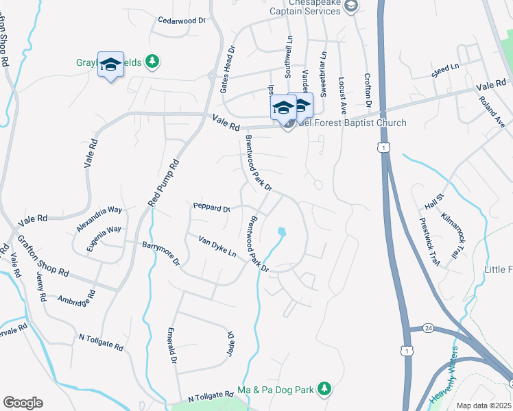 map of restaurants, bars, coffee shops, grocery stores, and more near 701 Peppard Drive in Bel Air