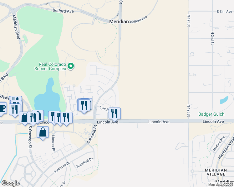 map of restaurants, bars, coffee shops, grocery stores, and more near 9760 Mayfair Street in Englewood