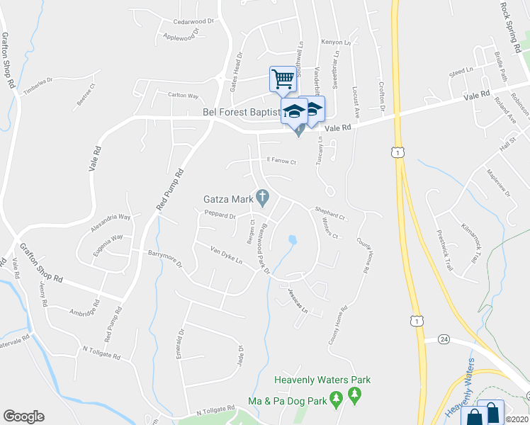 map of restaurants, bars, coffee shops, grocery stores, and more near 701 Peppard Drive in Bel Air