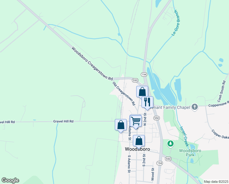map of restaurants, bars, coffee shops, grocery stores, and more near 112 Woodsboro Creagerstown Road in Woodsboro