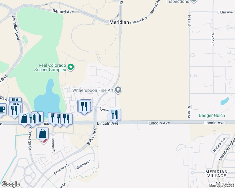 map of restaurants, bars, coffee shops, grocery stores, and more near 9760 Mayfair Street in Englewood
