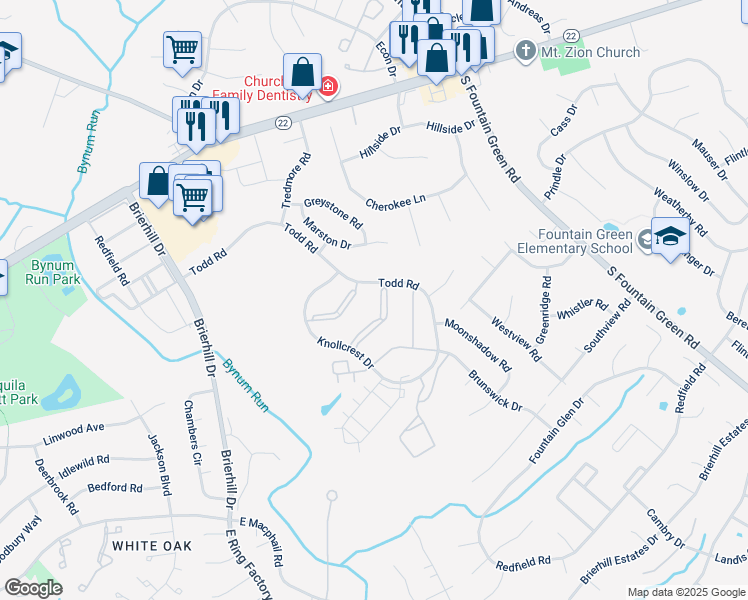 map of restaurants, bars, coffee shops, grocery stores, and more near 1402 Bonnett Place in Bel Air