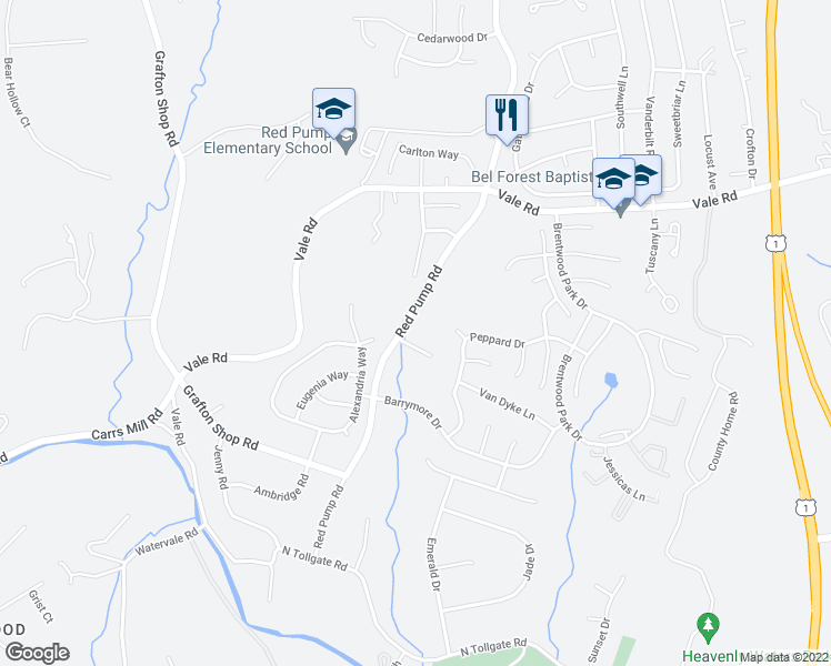 map of restaurants, bars, coffee shops, grocery stores, and more near 821 Red Pump Road in Bel Air