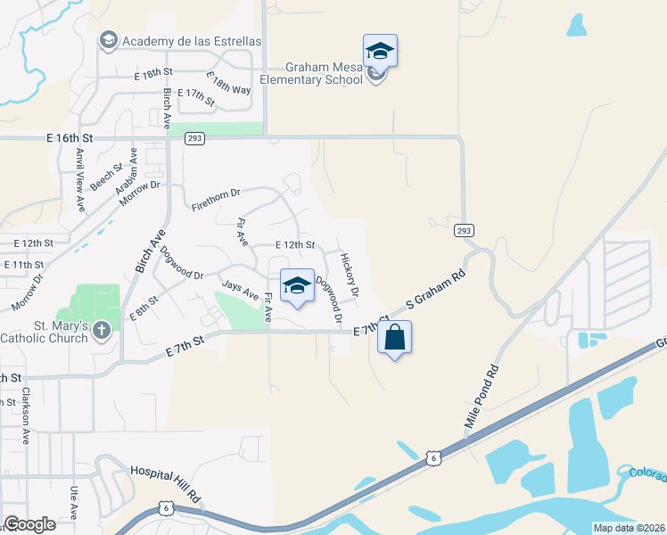 map of restaurants, bars, coffee shops, grocery stores, and more near 1090 Hickory Drive in Rifle