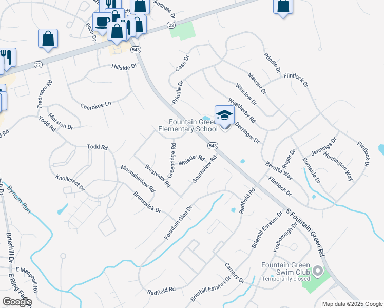 map of restaurants, bars, coffee shops, grocery stores, and more near 1508 Whistler Road in Bel Air