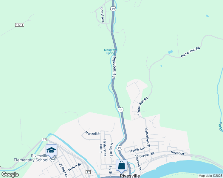 map of restaurants, bars, coffee shops, grocery stores, and more near U.S. 19 in Rivesville