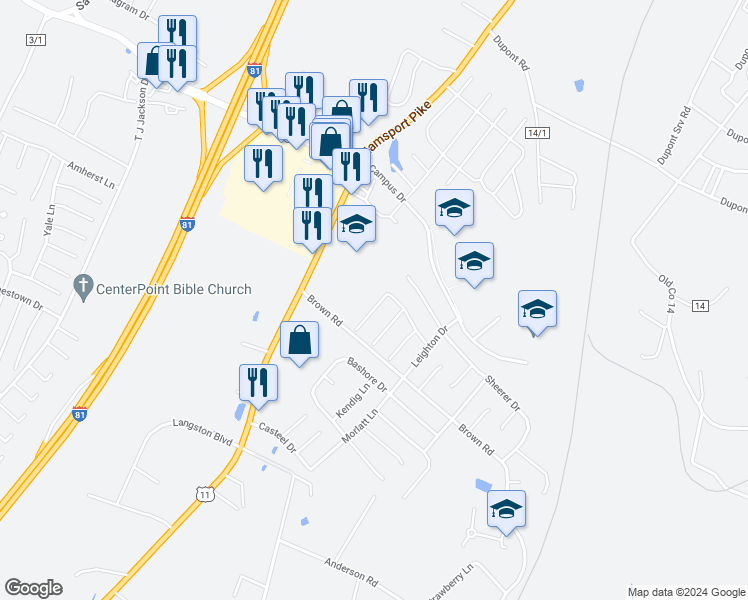 map of restaurants, bars, coffee shops, grocery stores, and more near 91 Mabel Lane in Martinsburg