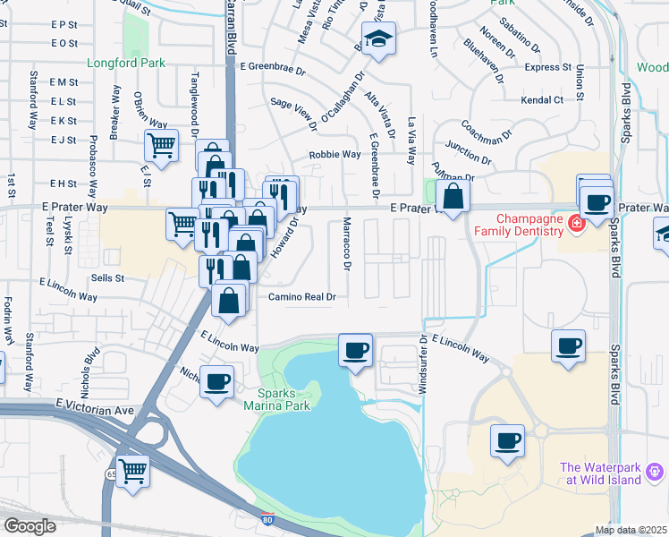 map of restaurants, bars, coffee shops, grocery stores, and more near 683 Marracco Drive in Sparks