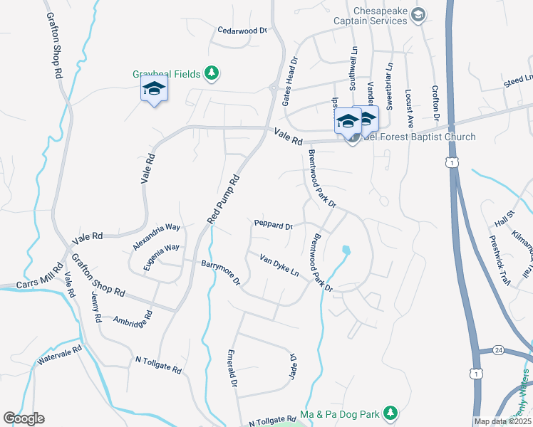 map of restaurants, bars, coffee shops, grocery stores, and more near 819 Peppard Drive in Bel Air