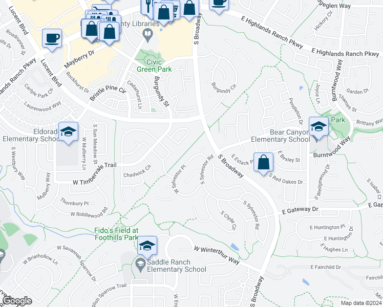 map of restaurants, bars, coffee shops, grocery stores, and more near 173 Sylvestor Place in Littleton