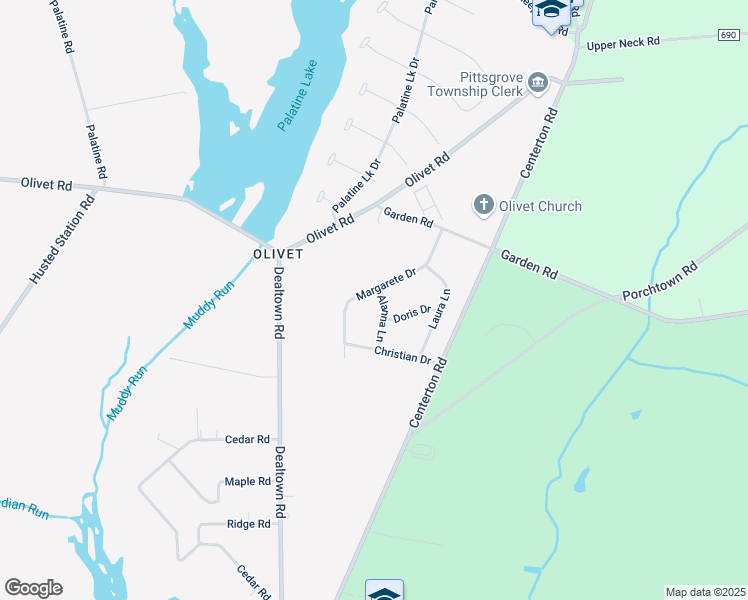 map of restaurants, bars, coffee shops, grocery stores, and more near 31 Alanna Lane in Pittsgrove