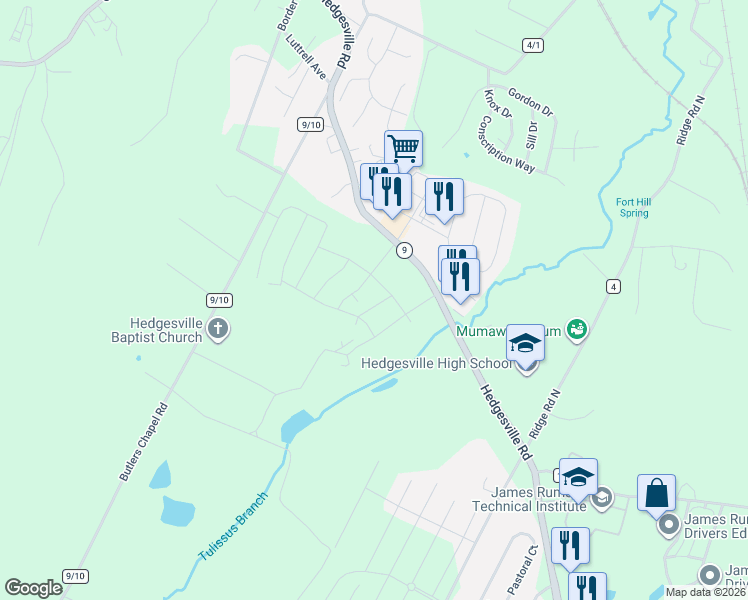 map of restaurants, bars, coffee shops, grocery stores, and more near 46 Thrower Road in Hedgesville