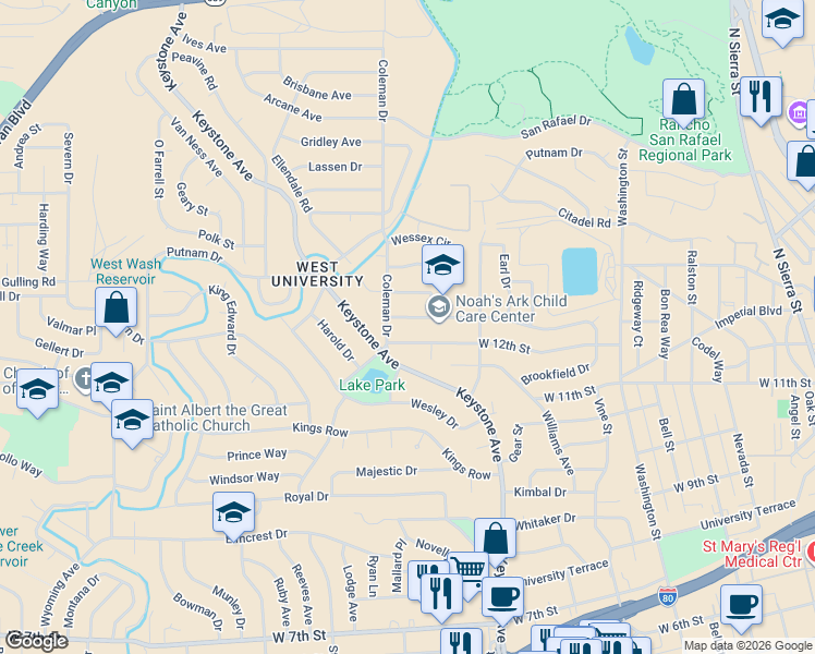 map of restaurants, bars, coffee shops, grocery stores, and more near 1720 Grandview Avenue in Reno