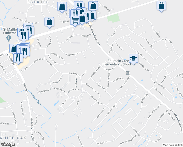 map of restaurants, bars, coffee shops, grocery stores, and more near 208 Northview Road in Bel Air