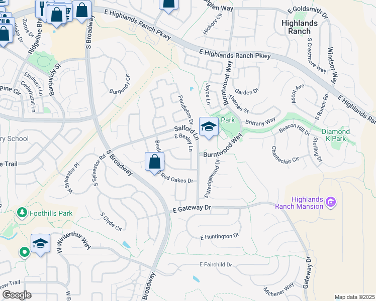 map of restaurants, bars, coffee shops, grocery stores, and more near 510 East Bexley Lane in Littleton