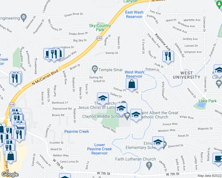 map of restaurants, bars, coffee shops, grocery stores, and more near 2630 Valmar Pl in Reno