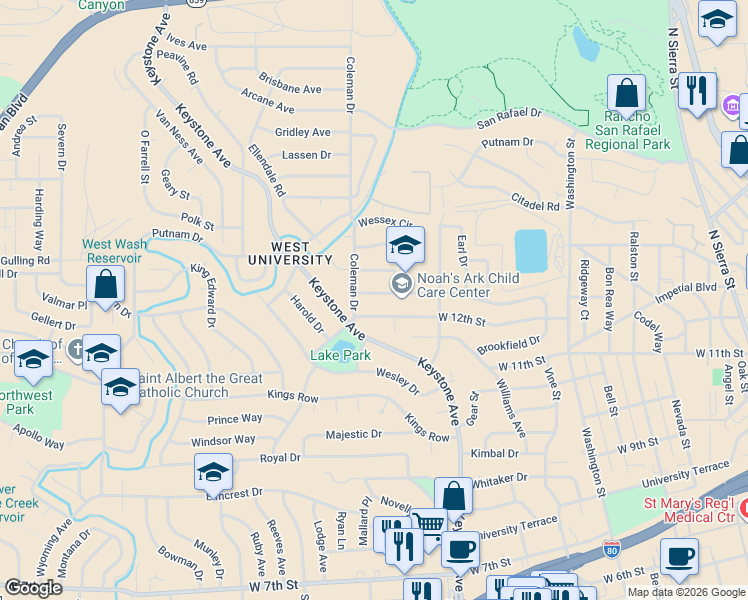 map of restaurants, bars, coffee shops, grocery stores, and more near 1720 Grandview Avenue in Reno