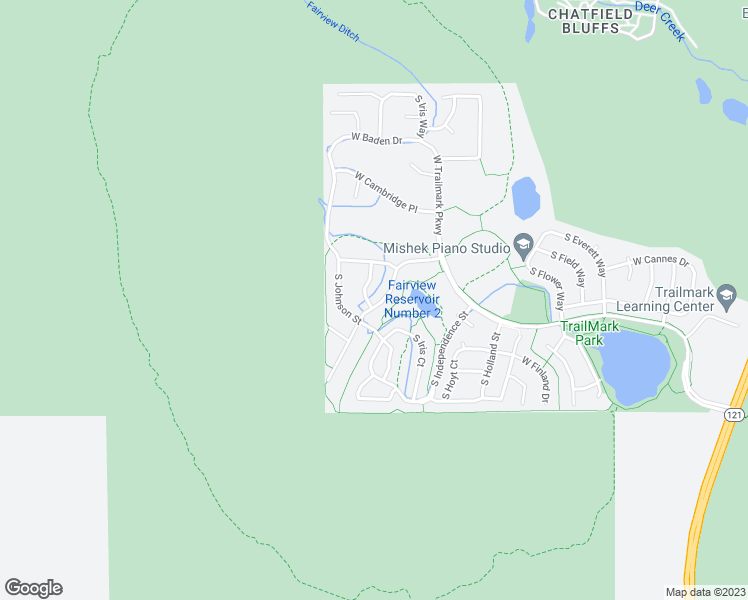 map of restaurants, bars, coffee shops, grocery stores, and more near 9729 South Johnson Way in Littleton
