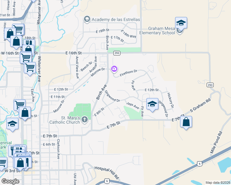 map of restaurants, bars, coffee shops, grocery stores, and more near 949 Edelweiss Court in Rifle